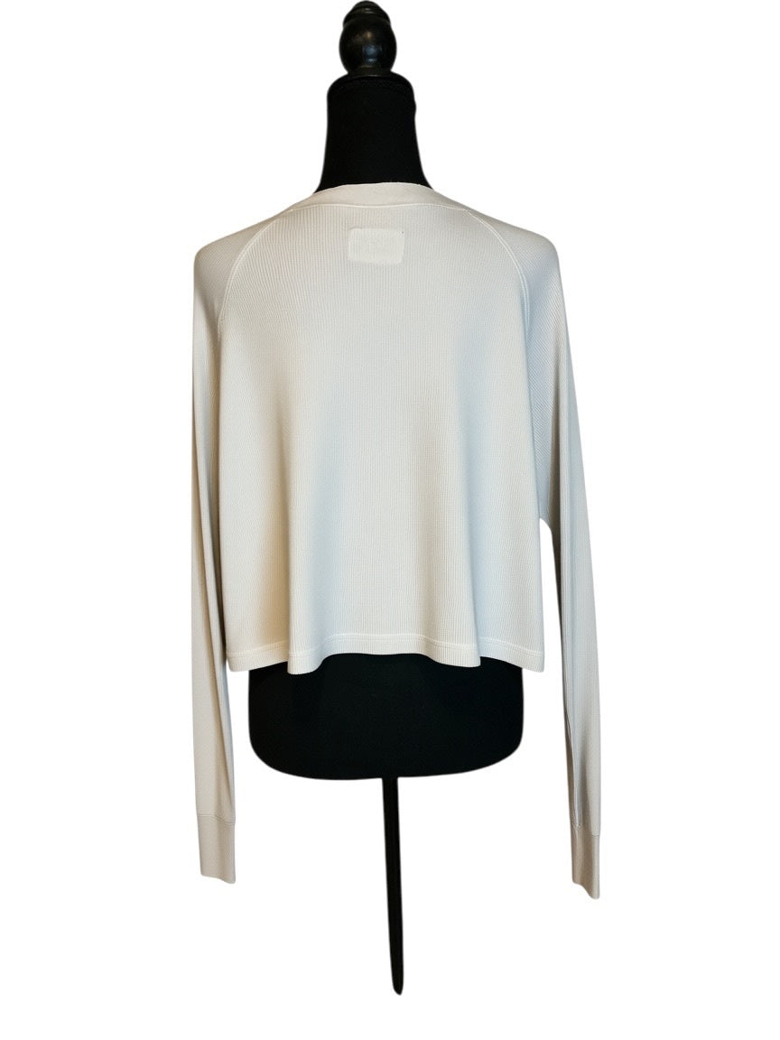 Daily Drills White Waffle Knit Cropped Long Sleeve Top