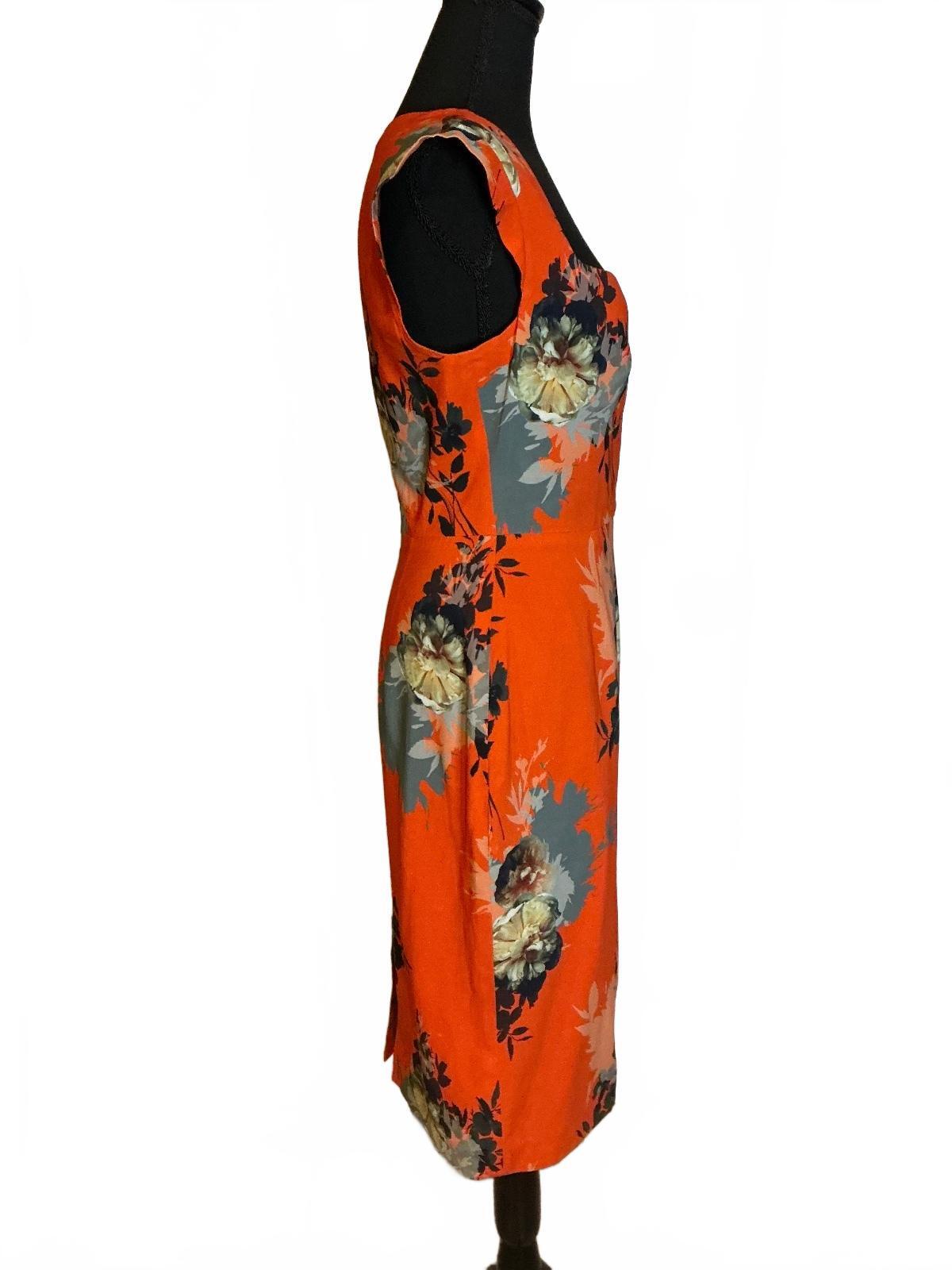 Black Halo Orange Floral Sheath Dress Size 6