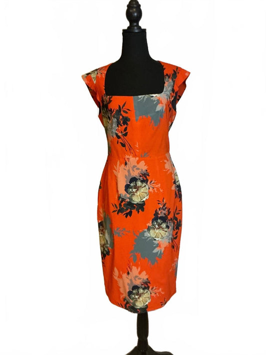 Black Halo Orange Floral Sheath Dress Size 6