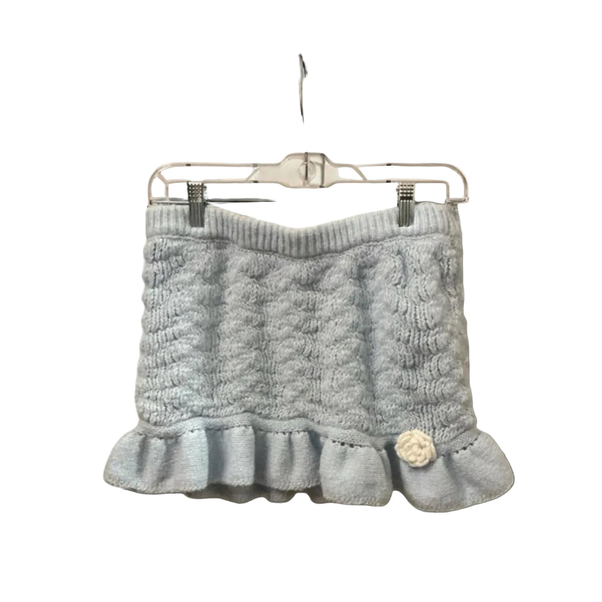 Kimchi Blue Light Blue Yarn Knit mini Rosette Skirt Y2K