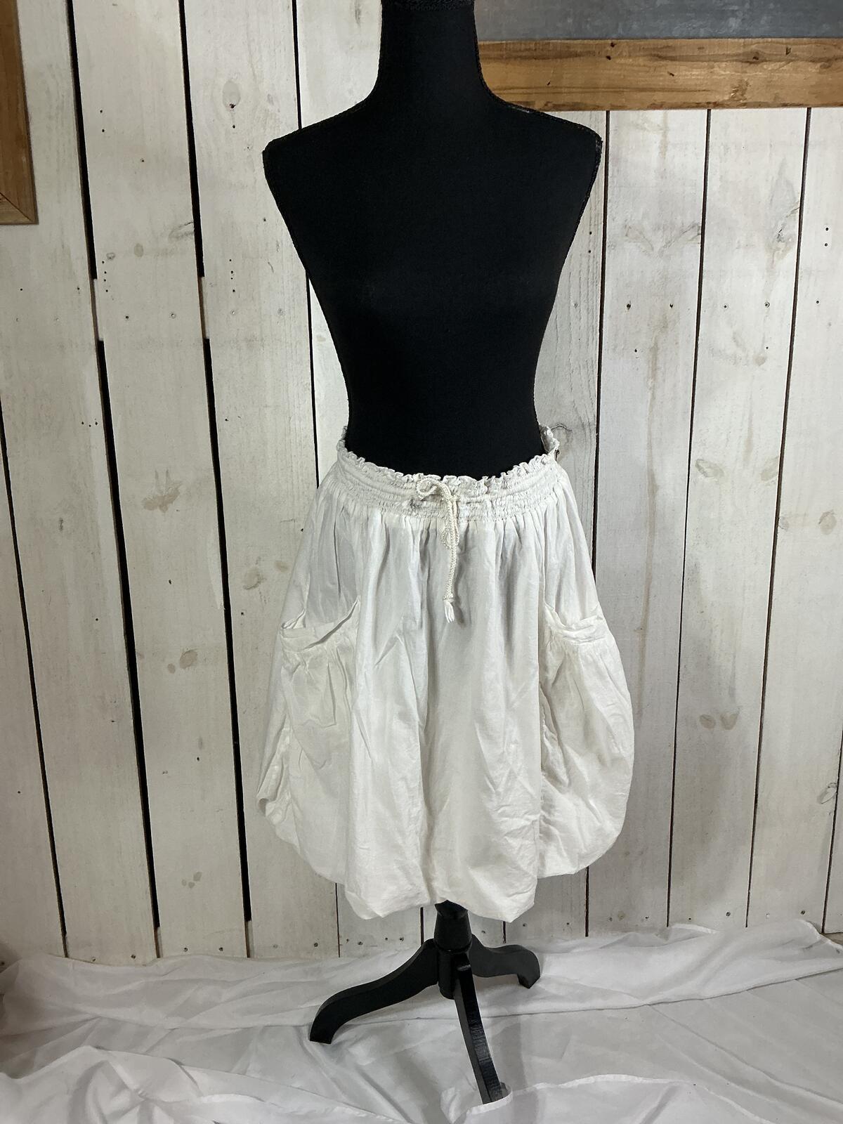 White Bubble Skirt with Drawstring Waist and Pockets 100% COTTON