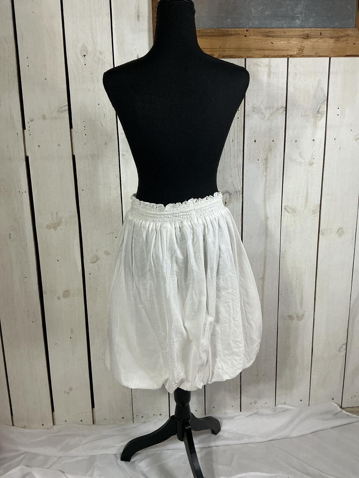 White Bubble Skirt with Drawstring Waist and Pockets 100% COTTON