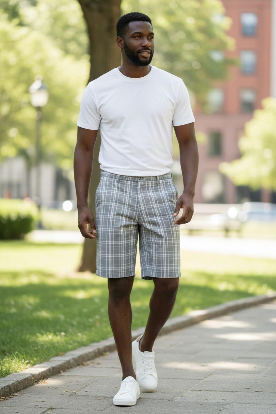 Michael Kors Men’s Gray Plaid Golf Shorts Flat Front Casual Chino Size 32