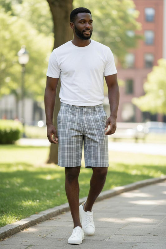 Michael Kors Men’s Gray Plaid Golf Shorts Flat Front Casual Chino Size 32
